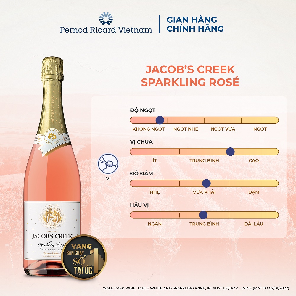 Rượu Jacob's Creek Sparkling Rosé Nồng Độ Alc 12.6%750ml [Vang Nổ] Không Kèm Hộp