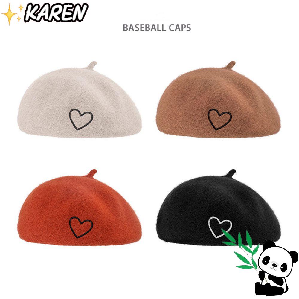 Nón Beret Len Thêu Trái Tim Màu Sắc Thời Trang