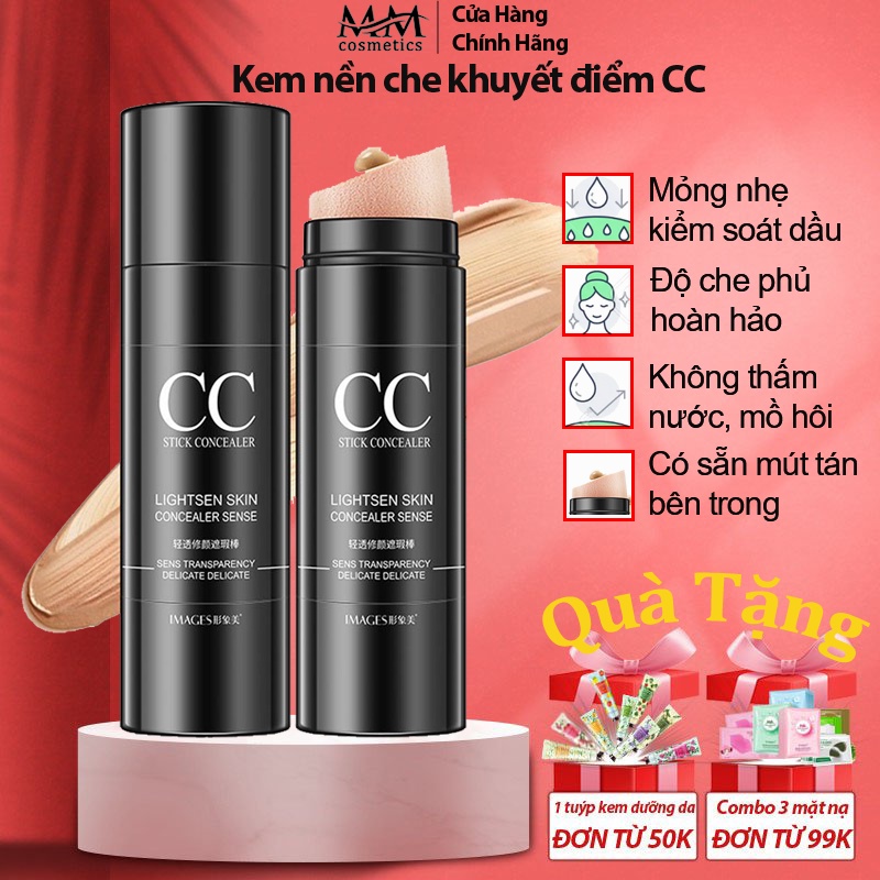 Kem nền che khuyết điểm CC Images kiềm dầu không thấm nước có mút tán bên trong tiện lợi MM07
