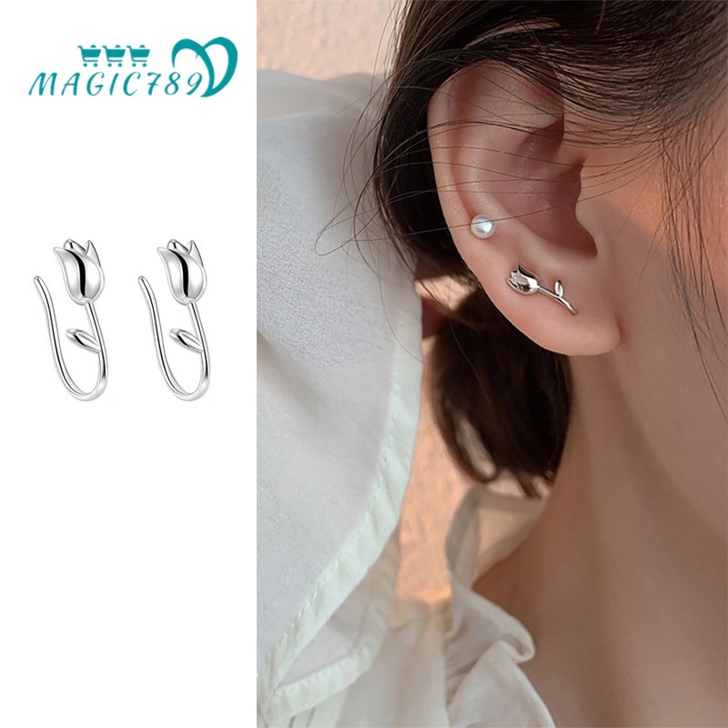 Khuyên Tai Bạc 925 Hình Hoa Tulip Phong Cách Hàn Quốc Cho Nữ Magic789
