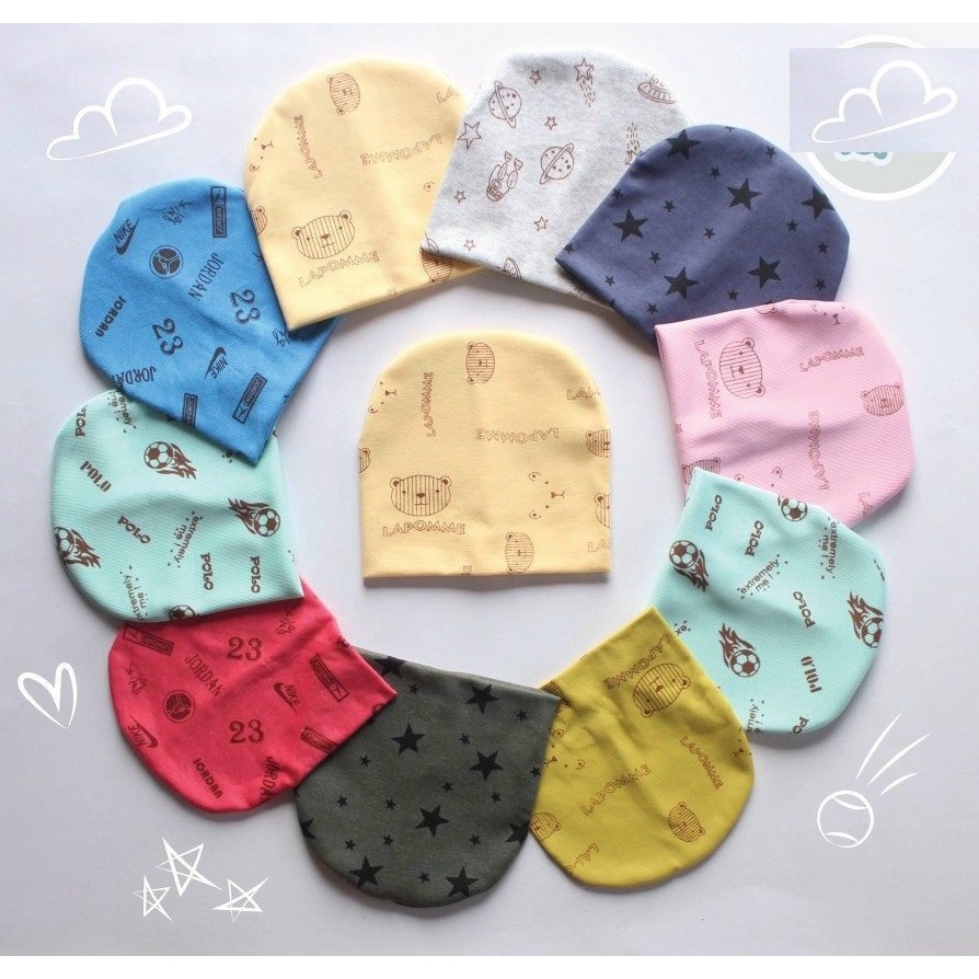 Nón thun cotton 2 lớp màu cho bé 0-12 tháng- Giao màu ngẫu nhiên