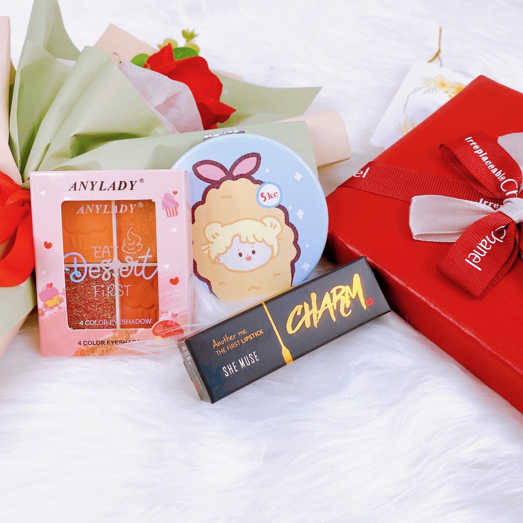 Quà tặng bạn gái . quà sinh nhật cho bạn gái gồm Son môi, Phấn mắt, Gương. Sét quà tặng 14/2, 3/8, 20/10 - Set 14