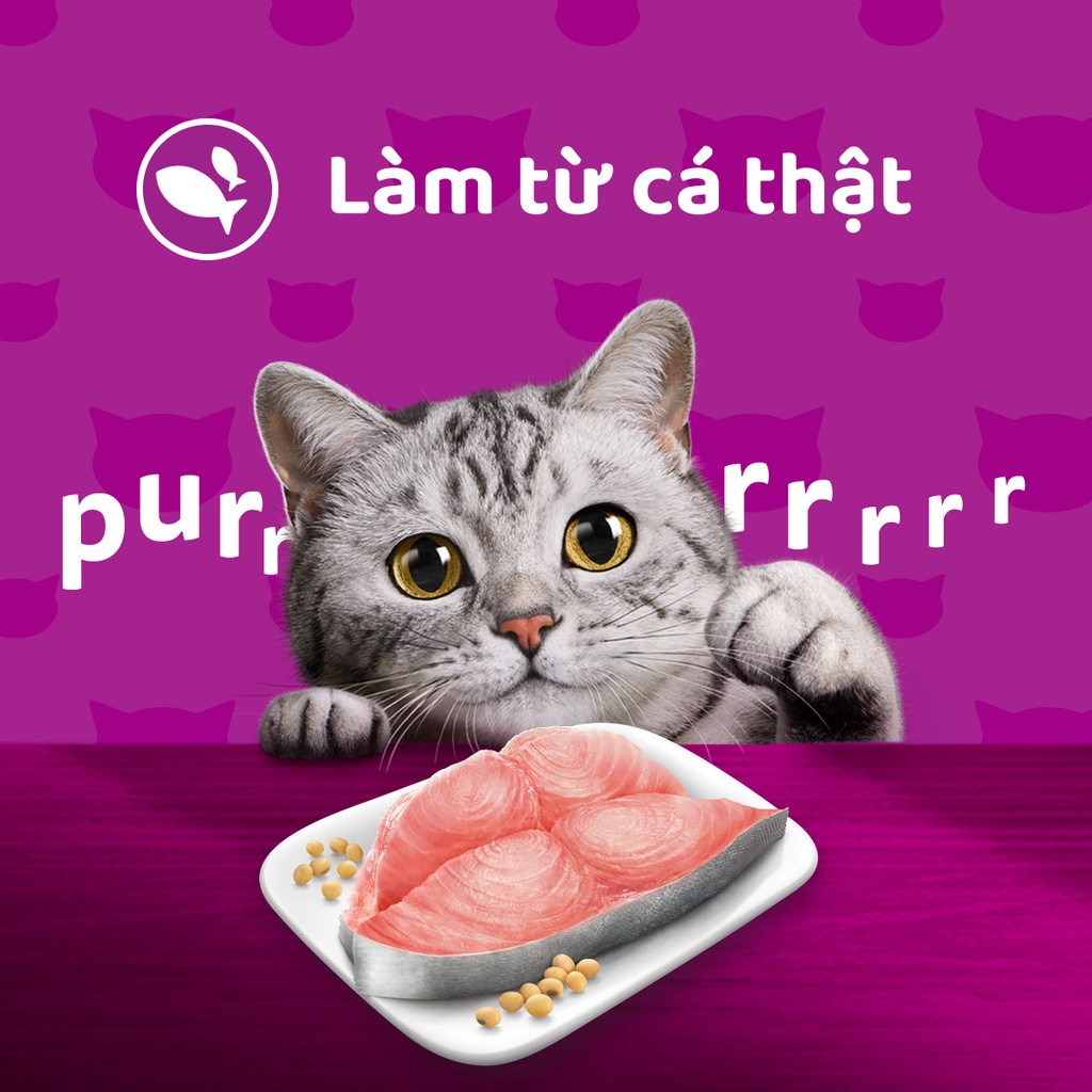WHISKAS® Thức ăn cho mèo lớn dạng sốt (pate mèo) vị cá ngừ 80g (12 gói)