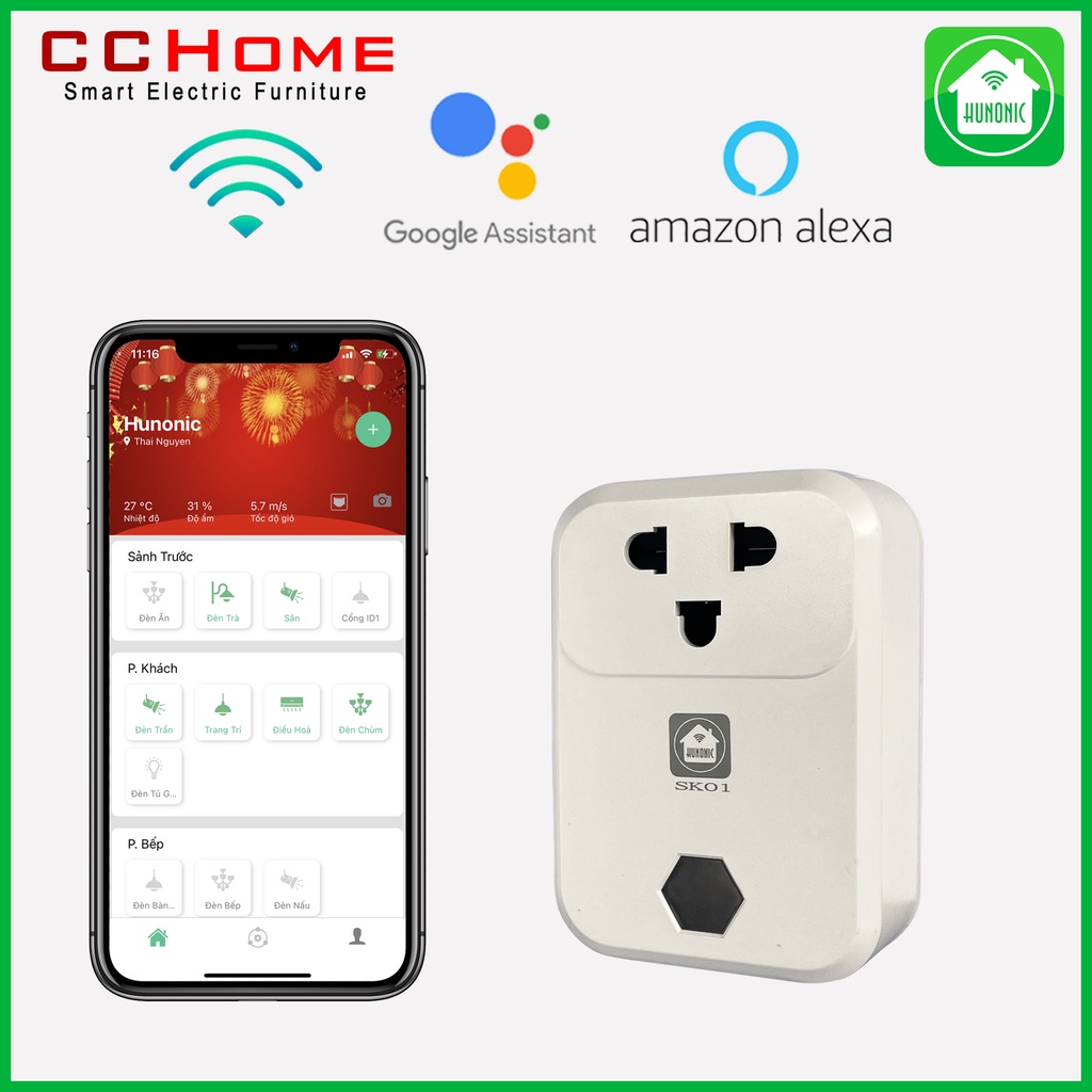 Ổ cắm Hunonic SK01. Điều khiển từ xa bằng điện thoại thông qua Wifi| Hẹn giờ tự động