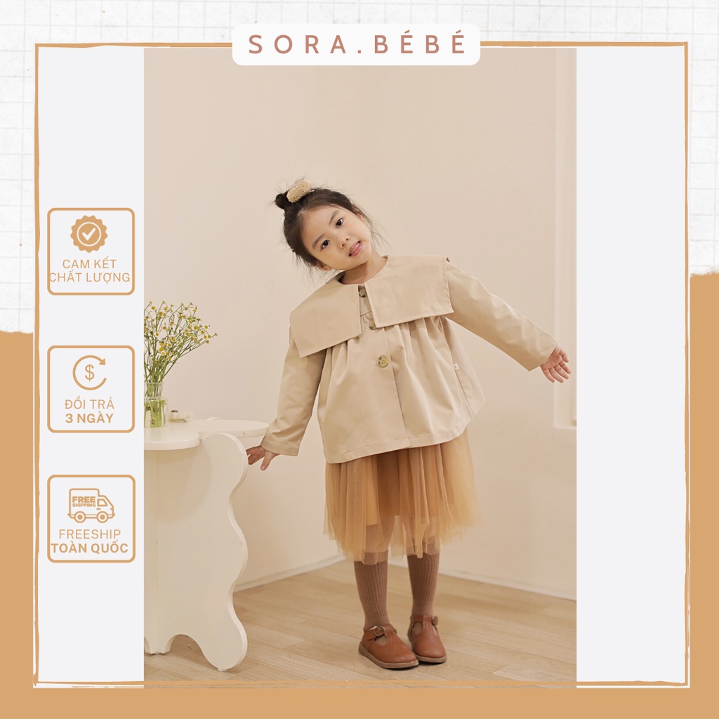 Áo Khoác Cho Bé Gái, Áo Khoác Cho Bé Chất Liệu Kaki Dày Phối Cổ Vuông Dễ Thương By Sora.bébé Đủ Size Từ 1-6 Tuổi