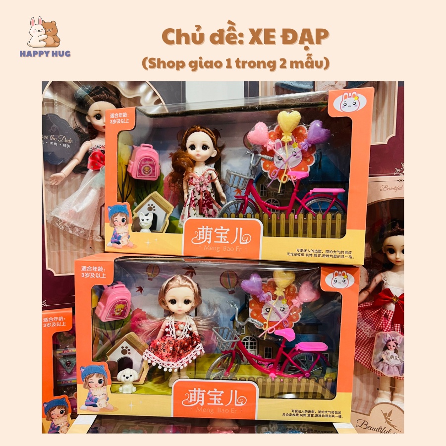 Bộ đồ chơi búp bê cho bé gái kèm phụ kiện siêu xinh, hộp quà tặng có quai xách - Happy Hug
