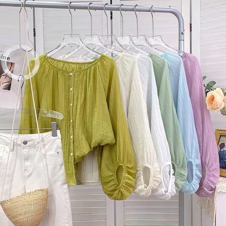 Áo Khoác Cardigan Chống Nắng Dáng Suông Tay Lồng Đèn Xếp Ly Thời Trang Mùa Hè Cho Nữ
