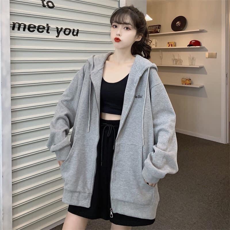 Áo hoodie nỉ unisex hello dáng rộng mũ trùm 3 màu from dưới 65kg-Minxy shop