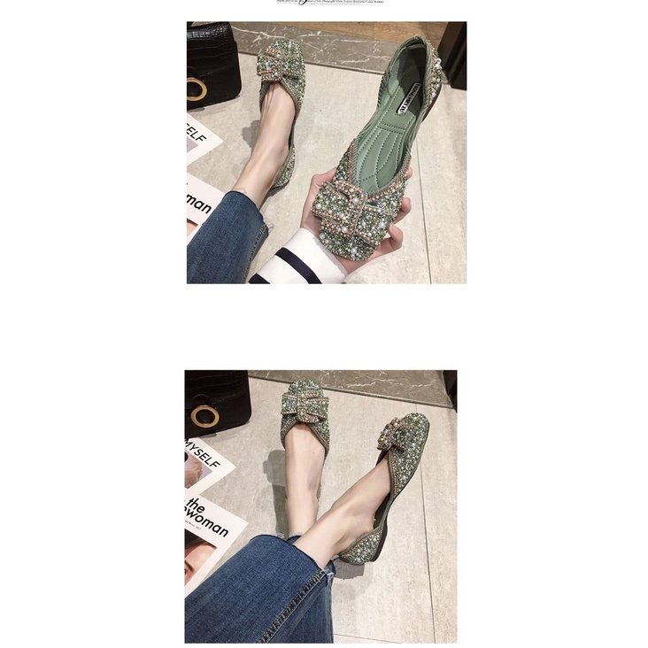 Giày Búp Bê Mũi Vuông Đính Đá Thời Trang Dành Cho Nữ / Size 35-44 / 41 / 42