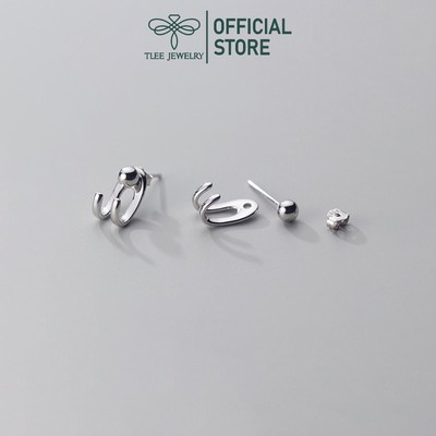 Khuyên tai bạc unisex TLEE móc bi hai dáng cá tính TLEE JEWELRY B0180