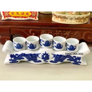 Bộ kỷ ngai 5 chén thờ, bộ kỷ ngai 3 chén thờ- Chén thờ men lam