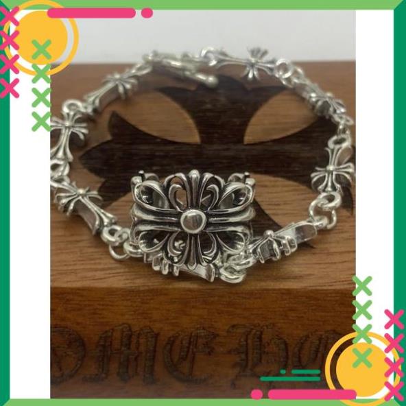 Combo lắc tay và nhẫn unisex Chrome Heart mạ bạc cao cấp phong cách năng động cá tính