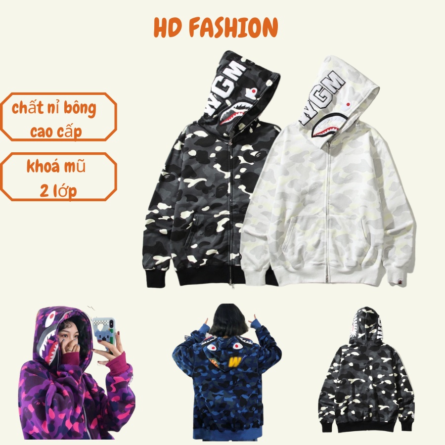 Áo khoác Nam Nữ Cá Mấp Bape Hoạ Tiết Sắc Nét .Áo Hoodie Nỉ Mũ 2 Lớp Bape Fom Rộng Chất Nỉ Cotton Dày Lót Lông Hotten