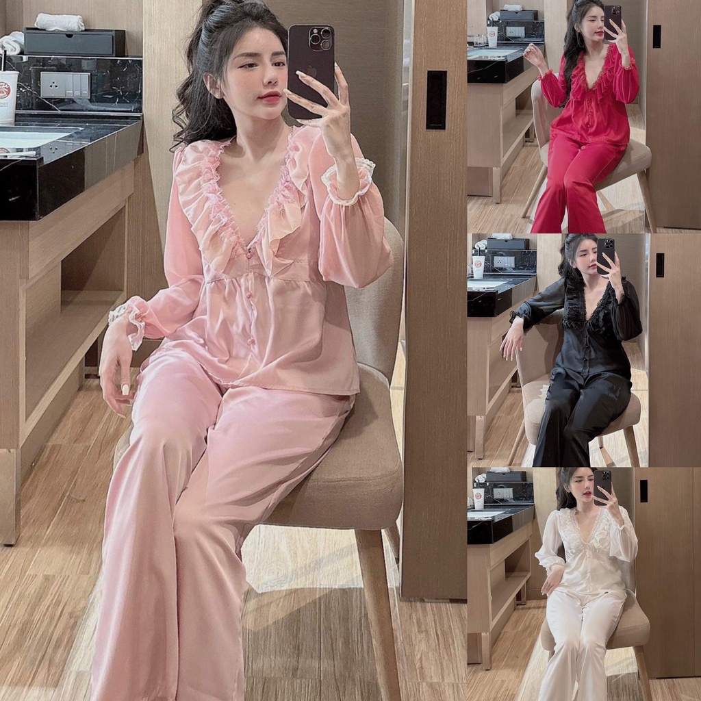 Đồ bộ nữ, đồ ngủ tiều thư dễ thương, chất liệu lụa satin mềm mịn, xưởng may đo thiết kế, quần có túi
