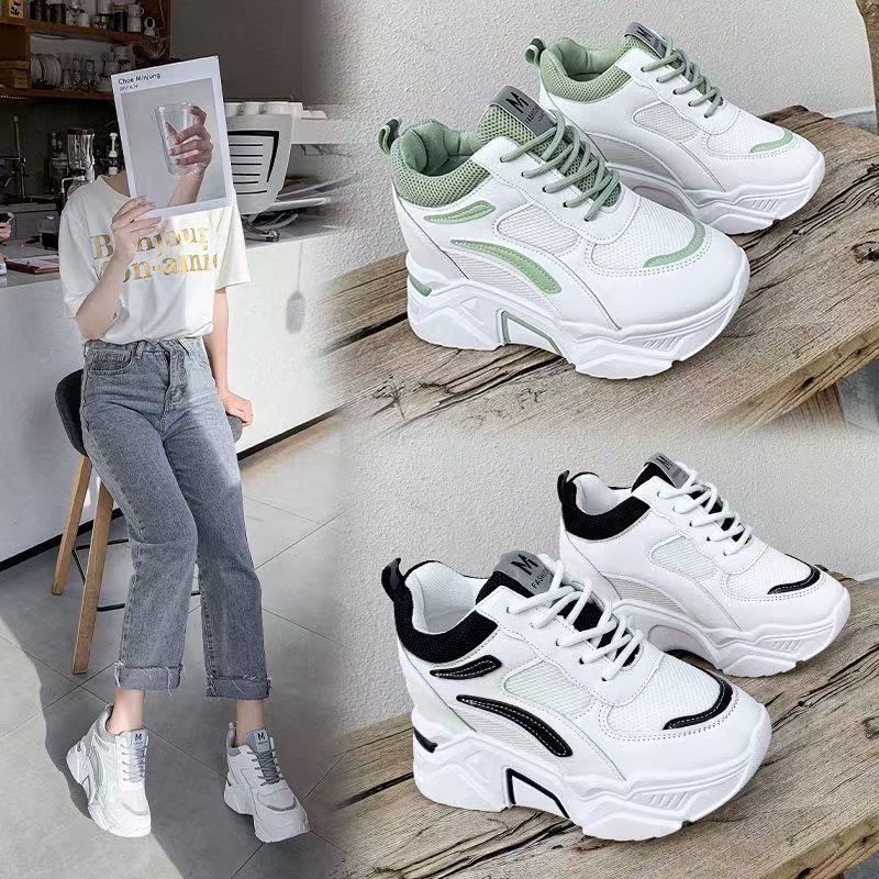 Ginner Giày Thể Thao Tăng Chiều Cao 8cm Phối Lưới Thoáng Khí Thời Trang Cho Nữ