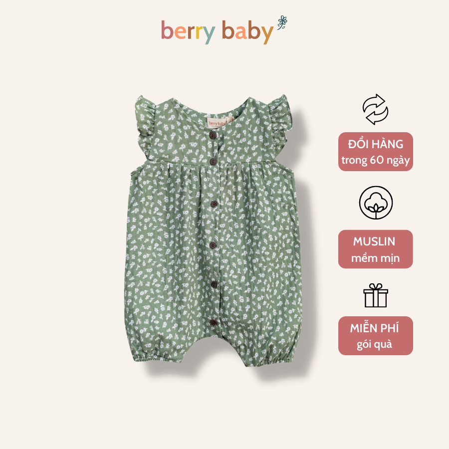 Bộ áo liền quần BERRY dáng lửng vai cánh tiên vải xô muslin cho bé gái AVA