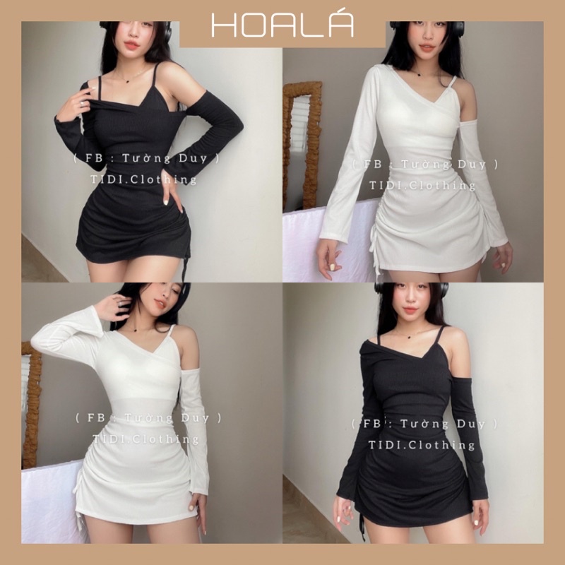 Set Đầm Gân Kiểu Tay Dài Kèm Bra Cá Tính D97