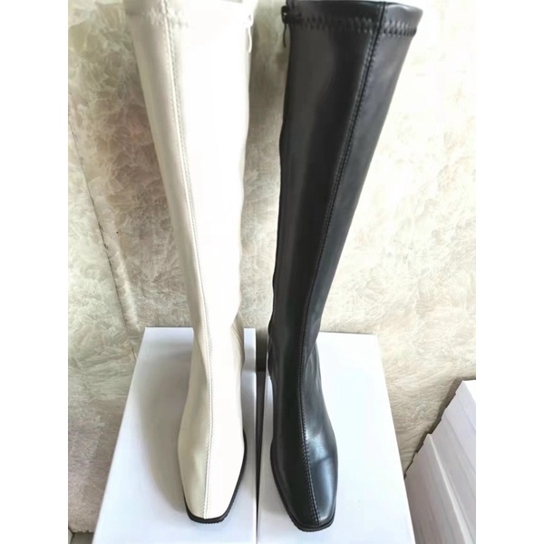 Giày Bốt Đùi Chất Da Bóng Khóa Cạnh Gót Vát 7 Phân Hàng Đẹp Có Lót Nỉ Kèm Hộp