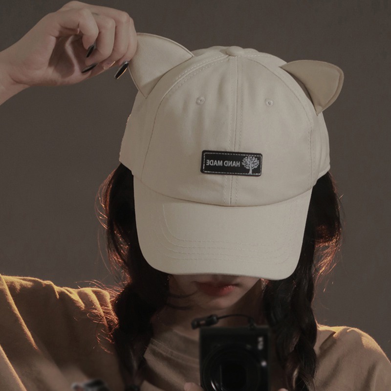 Mũ Lưỡi Trai Hình Tai Mèo Đeo Kính Mát Phong Cách Hip Hop Hàn Quốc Dễ Thương