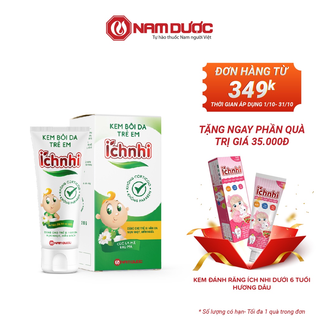 Kem bôi da trẻ em Ích Nhi 20g giúp giảm mẩn ngứa, sưng đỏ, dùng cho trẻ từ sơ sinh bị hăm tã, mụn nhọt, rôm sẩy