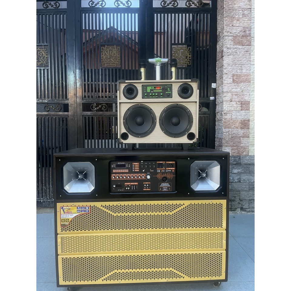 Loa kéo QS 229A - Loa kéo di động mini âm thanh lớn - Loa kéo di động bass 2.5 tấc - Kèm 2 micro không dây - Có remote