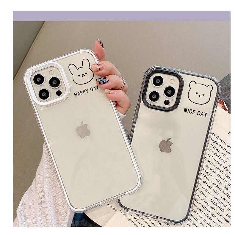 Ốp điện thoại trong suốt hình gấu / thỏ 3 trong 1 thích hợp cho Iphone 13 12pro 11promax