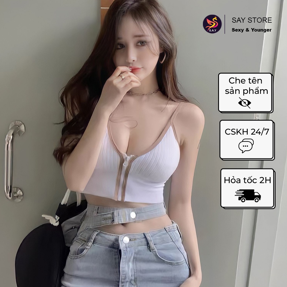 Áo Bra Nữ Tập Hai Dây CopTop Kéo Khóa Trước Dáng Ôm Len Tăm Dệt Kim Có Mút Ngực SAY BR018