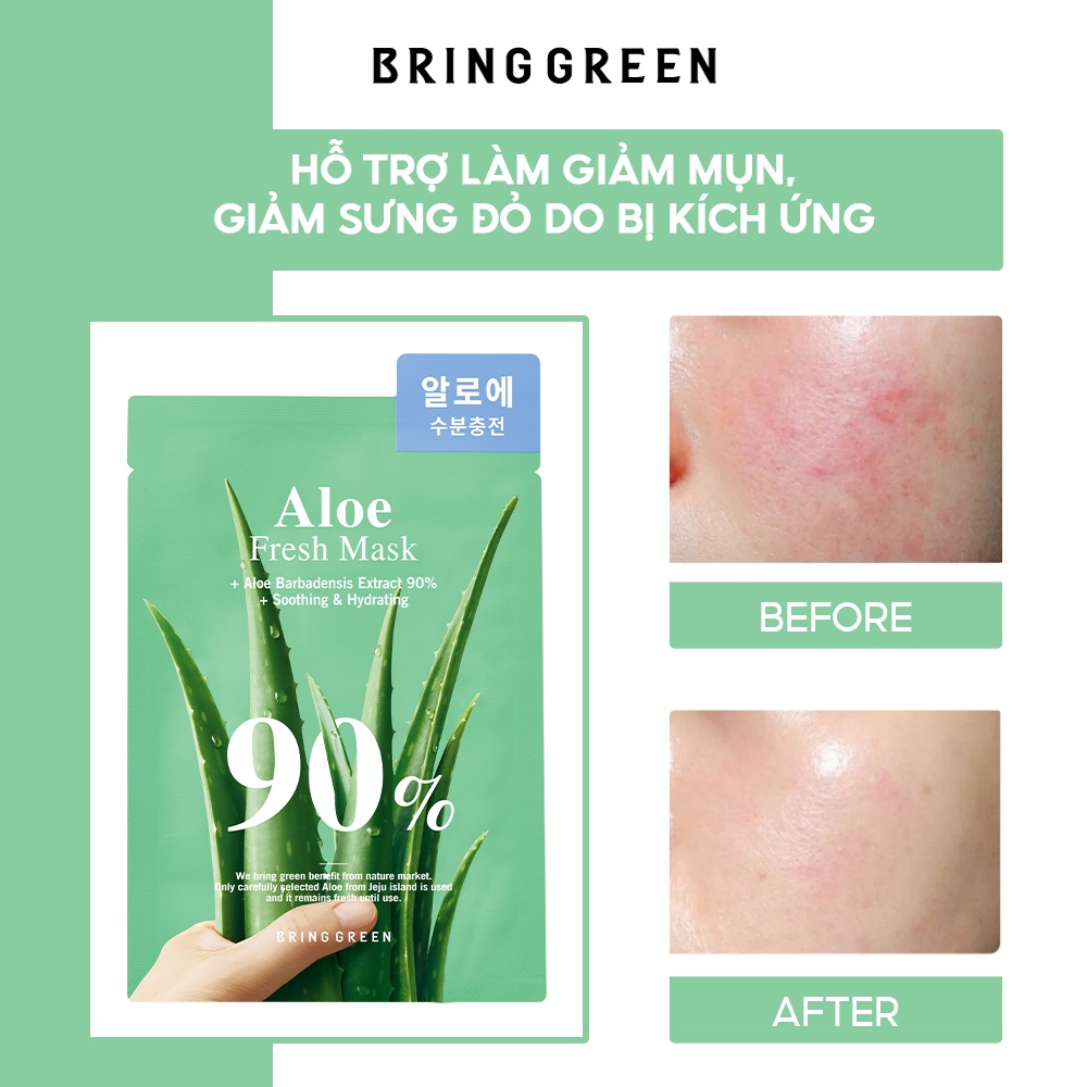 Mặt Nạ Nha Đam Dưỡng Da Bring Green Aloe 90% Fresh Mask 20g (10pcs)