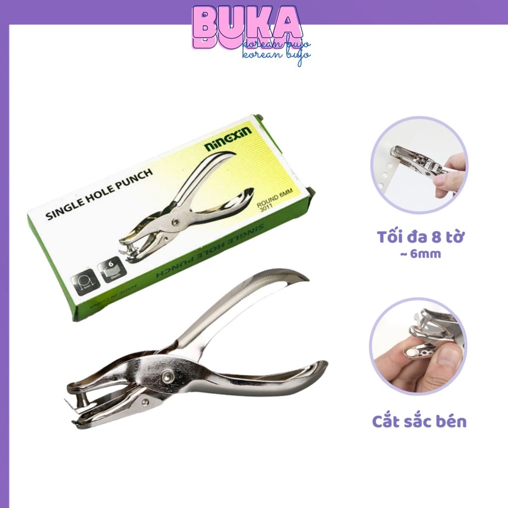 Bấm lỗ giấy Buka đục lỗ giấy đơn kim loại phụ kiện văn phòng phẩm tiện lợi