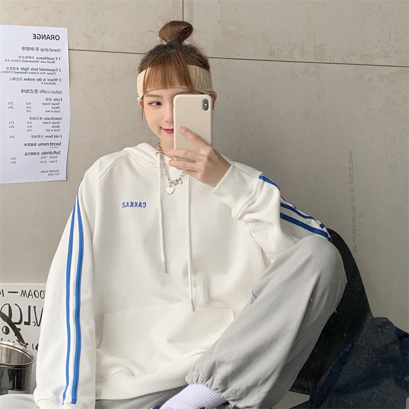 Áo Hoodies Tay Dài Thiết Kế Dây Rút Phong Cách Vintage Hàn Quốc