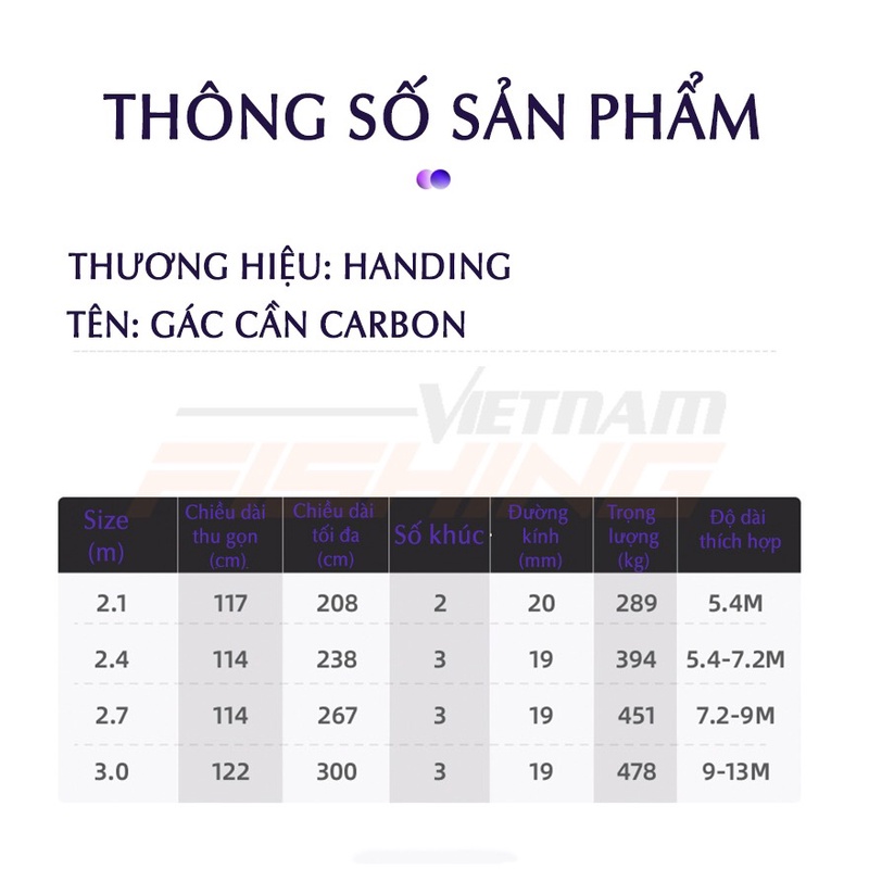 Gác Cần Carbon Handing Power 3m - Hàng chính hãng
