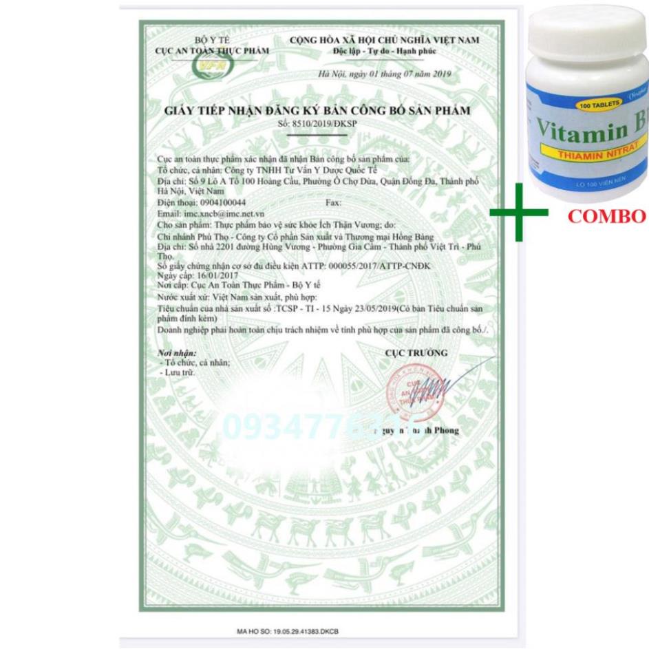 Combo Vitamin B1 chai 100 viên+ ÍCH THẬN VƯƠNG kiểm soát biến chứng suy thận