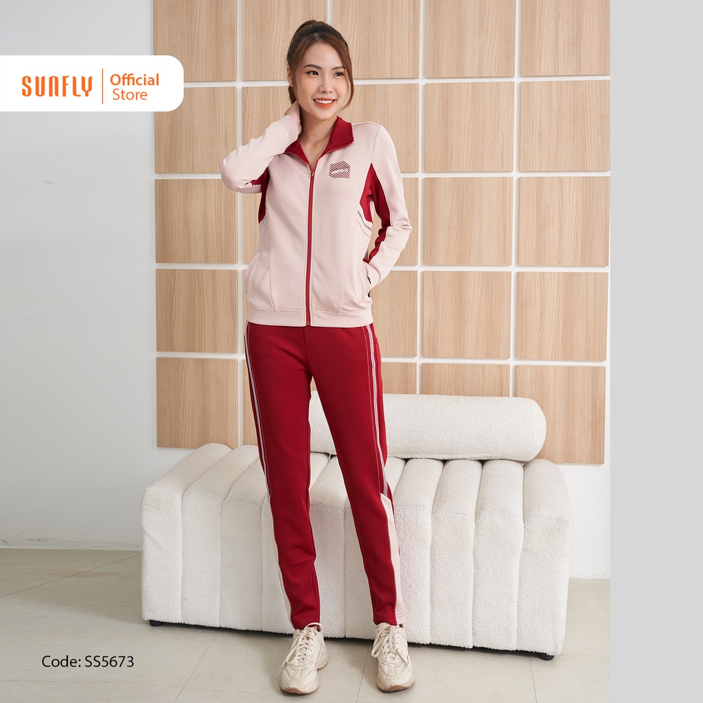 Bộ Đồ Thể Thao Poly 2 Da SUNFLY Áo Dài Kéo Khóa Quần Dài SS5673