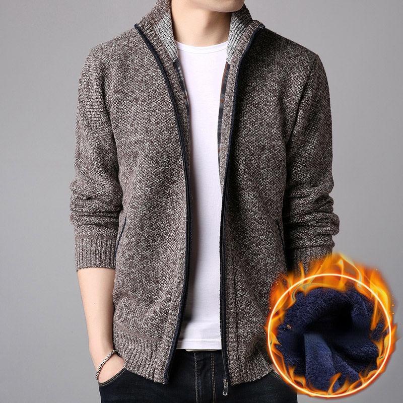 Áo Sweater Dệt Kim Tay Dài Cổ Lọ Khóa Kéo Thời Trang Mùa Thu Cho Nam