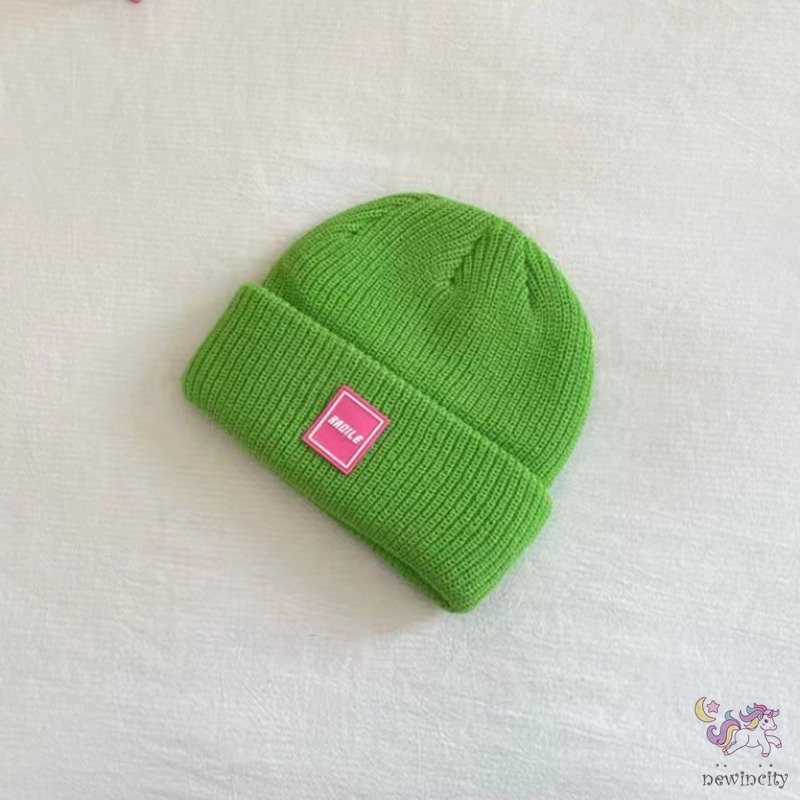 Mũ Beanie Dệt Kim Co Giãn In Chữ Phong Cách Hàn Quốc Cho Bé