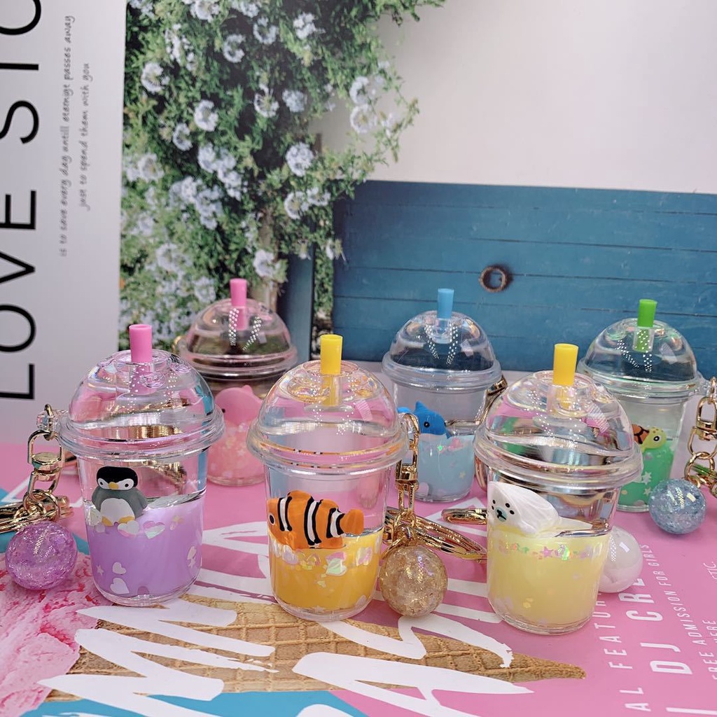 Móc khóa trà sữa,hoat hình dễ thương,màu sắc phong phú,không vỡ không phai màu