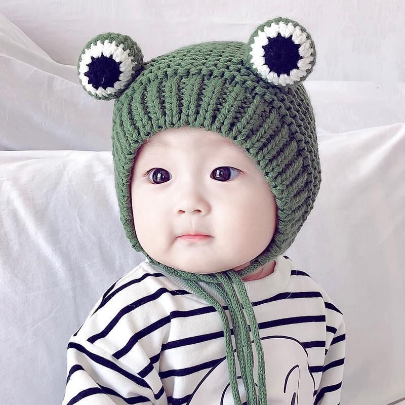 Mũ len dệt kim hình ếch con che tai xinh xắn hàng nội địa trung cao cấp