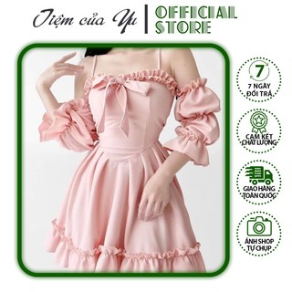 Đầm Váy Xòe Tiểu Thư Tay Nhún Dạo Phố Xinh Xắn