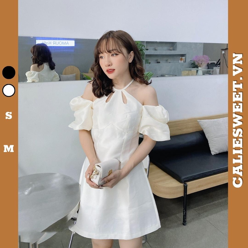 Đầm dự tiệc cưới Caliesweet váy thiết kế cổ yếm hở vai chất tafta 2 màu sang chảnh CLV0058V