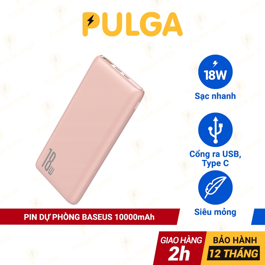 Sạc Dự Phòng Baseus 10000mAh Sạc Nhanh 18W Hỗ Trợ PD/QC3.0 Thiết Kế Nhỏ Gọn Cho IP Xiaomi Samsung Oppo Huawei Realme
