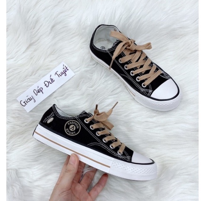 Giày thể thao nữ kiểu convers dây nâu