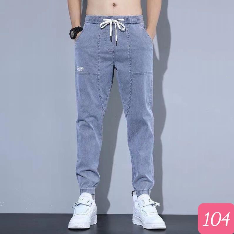 Quần jean jogger nam màu xám nhạt trơn bo chân không rách chất bò cao cấp co dãn 4 chiều, rin lưng thun 10AD29 ®️