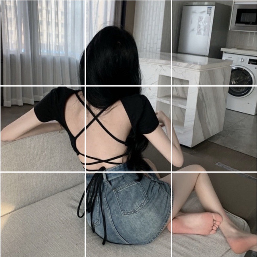 Áo Thun Ngắn Tay Phối Dây Thời Trang Quyến Rũ Cho Nữ