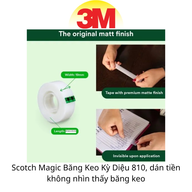 Scotch Magic Băng Keo Kỳ Diệu 810 19mmx32,9m, là loại băng keo mờ dán tiền không nhìn thấy băng keo 70016031976 HIBUSHOP