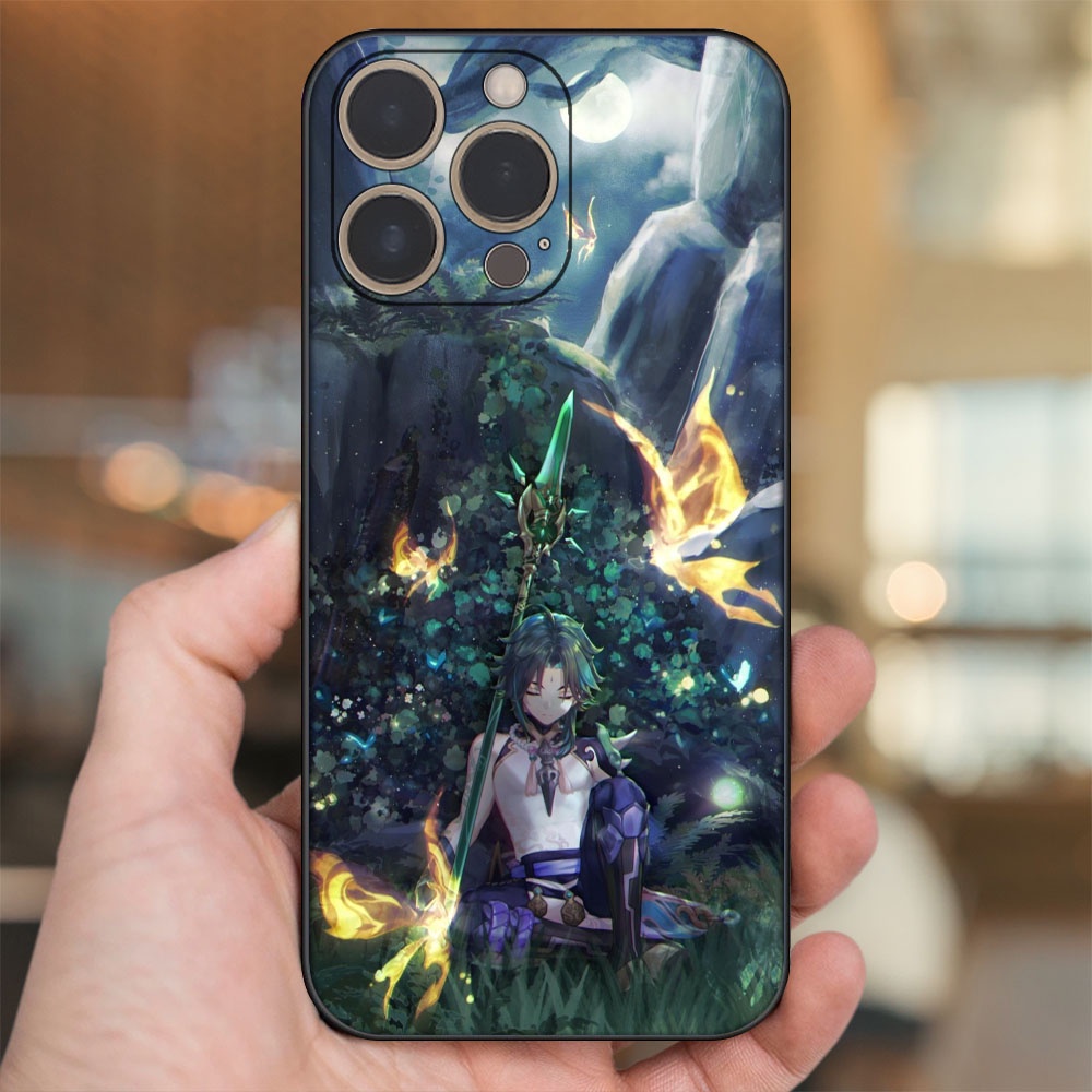 Ốp lưng iPhone 14 Pro dẻo đen cạnh vuông in hình Xiao Genshin Impact