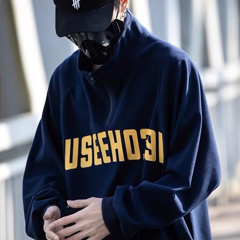 Áo Sweater Cổ Cao Phối Khóa Kéo Nửa Thân Thời Trang Mùa Thu Nhật Bản 2022 Cho Nam