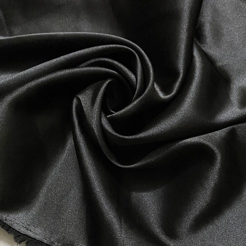 Vải Lụa Satin Đen Trơn.Khổ 1m5. Chất Đẹp. Dày Vừa Phải. Mềm Rũ. Có Độ Bóng láng. Co Giãn Nhẹ.