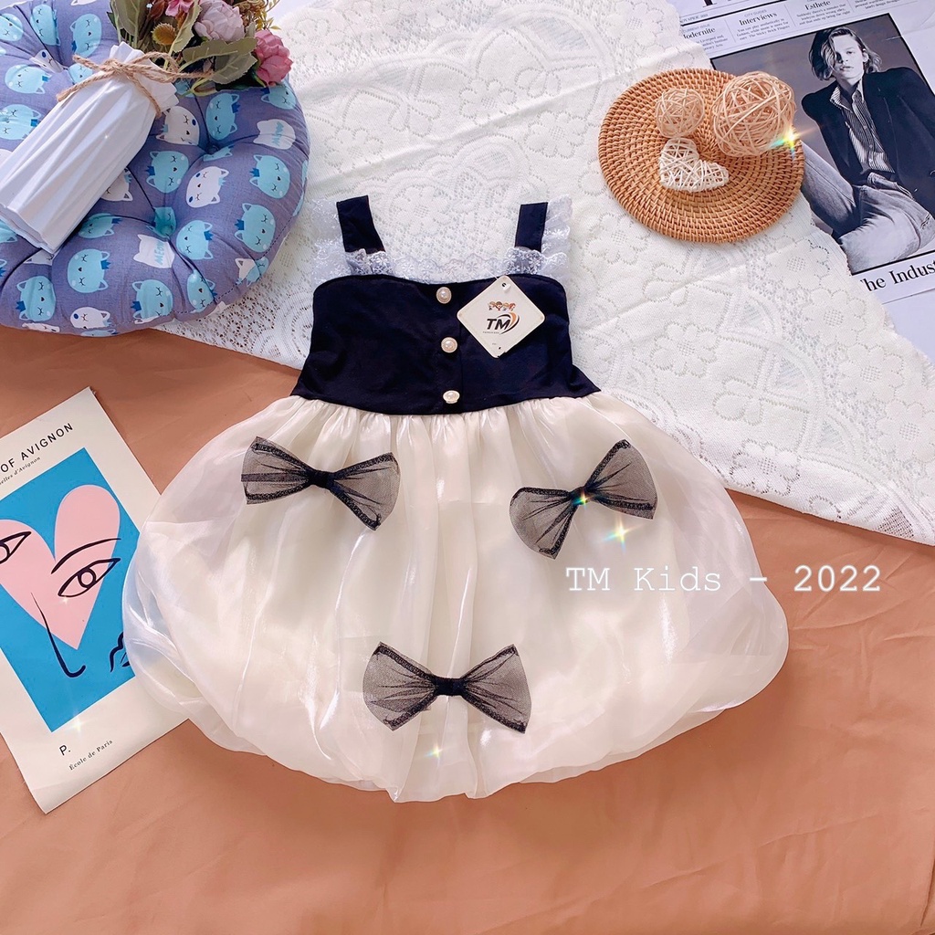 Váy 2 Dây Cho Bé Gái WOWKIDS Đầm Công Chúa Chất Liệu Tơ Óng Phối Cotton Sang Chảnh