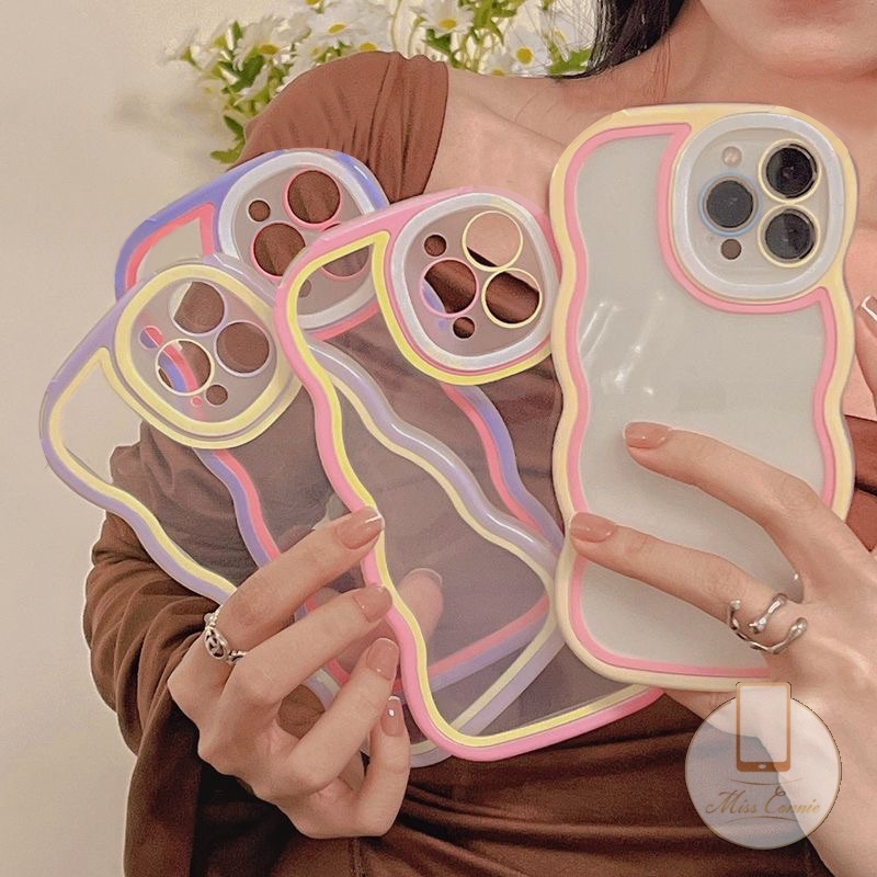 Ốp Điện Thoại Mềm Trong Suốt Viền Gợn Sóng Màu Kẹo Cho iPhone 7Plus 8Plus XR 6 6s 7 8 Plus X XS Max SE 2020 11Pro Max