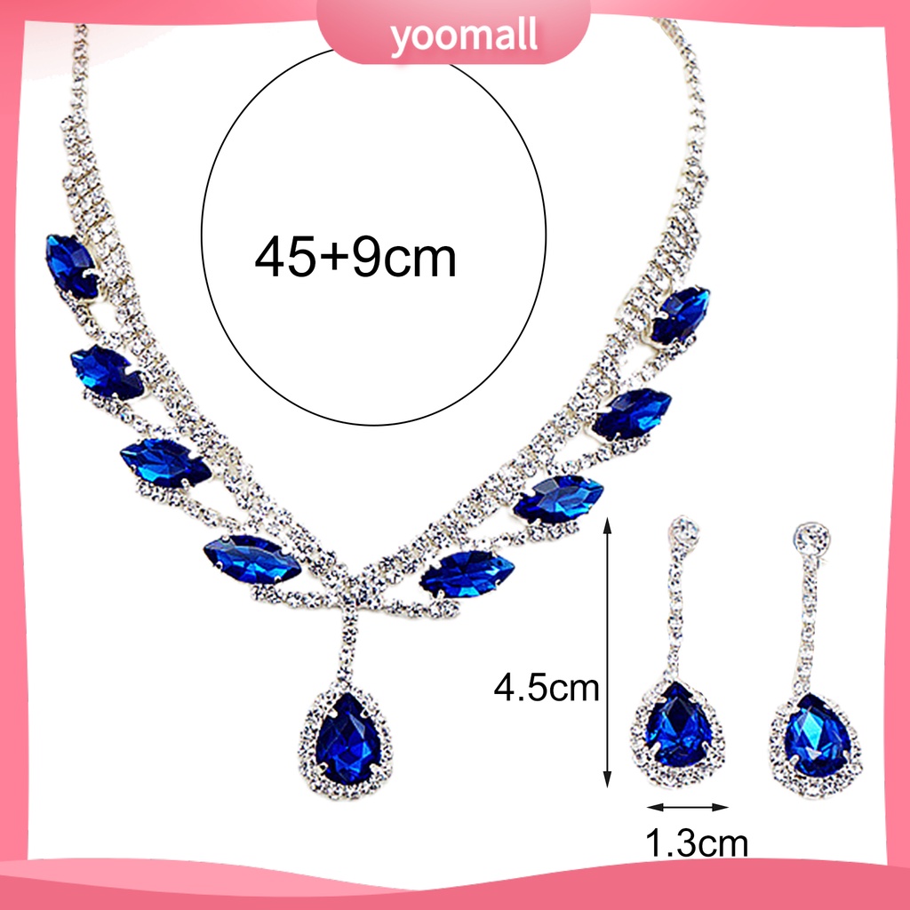 Yoomall| 1 Bộ Vòng cổ Và Bông Tai Mạ Điện Hình Giọt Nước Đính Đá Lấp Lánh Cho Cô Dâu